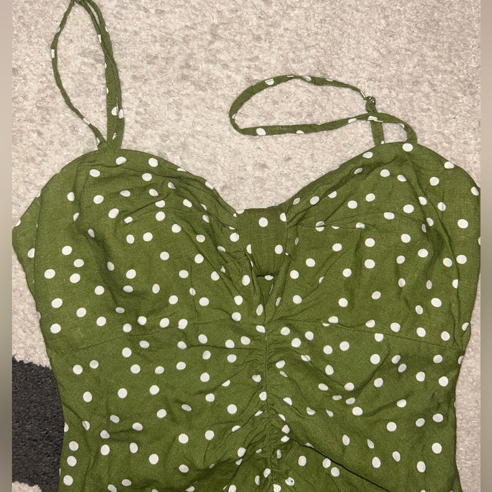 Zara size medium mini green and white polka dot summer dress